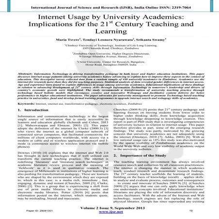 Internet Usage by University Academics: Implications for the 21st ...