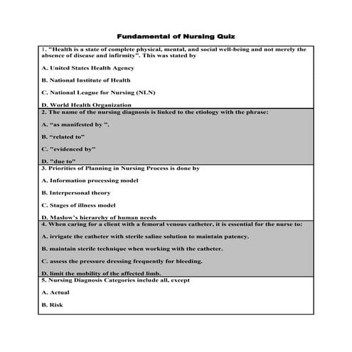 Fundamental of nursing quiz