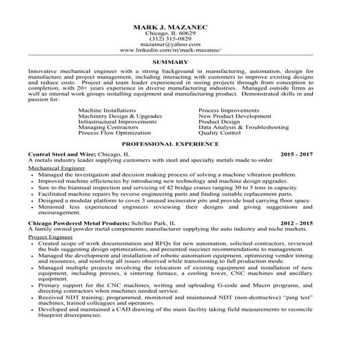 Mark Mazanec resume