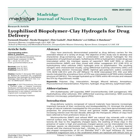 Lyophilised biopolymer-clay hydrogels for drug delivery