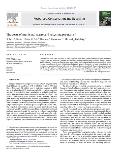 The Costs Of Municipal Waste