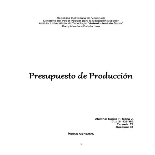 PRESUPUESTO DE PRODUCCIÓN