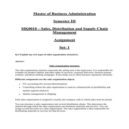 Mk0010 – sales, distribution and supply chain management