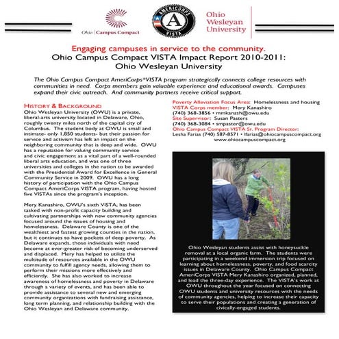 2011 Ohio Wesleyan University Ohio Campus Compact AmeriCorps VISTA Impact Report