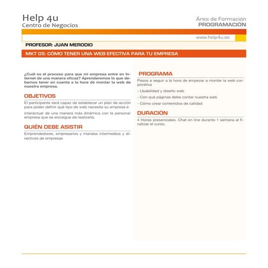 Curso Help4u: CÓMO TENER UNA WEB EFECTIVA PARA TU EMPRESA 