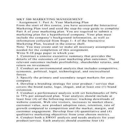 MKT 500 MARKETING MANEGEMENT· Assignment 1 Part A Your Marketi.docx