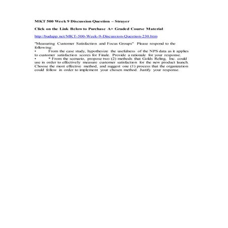 Mkt 500 week 9 discussion