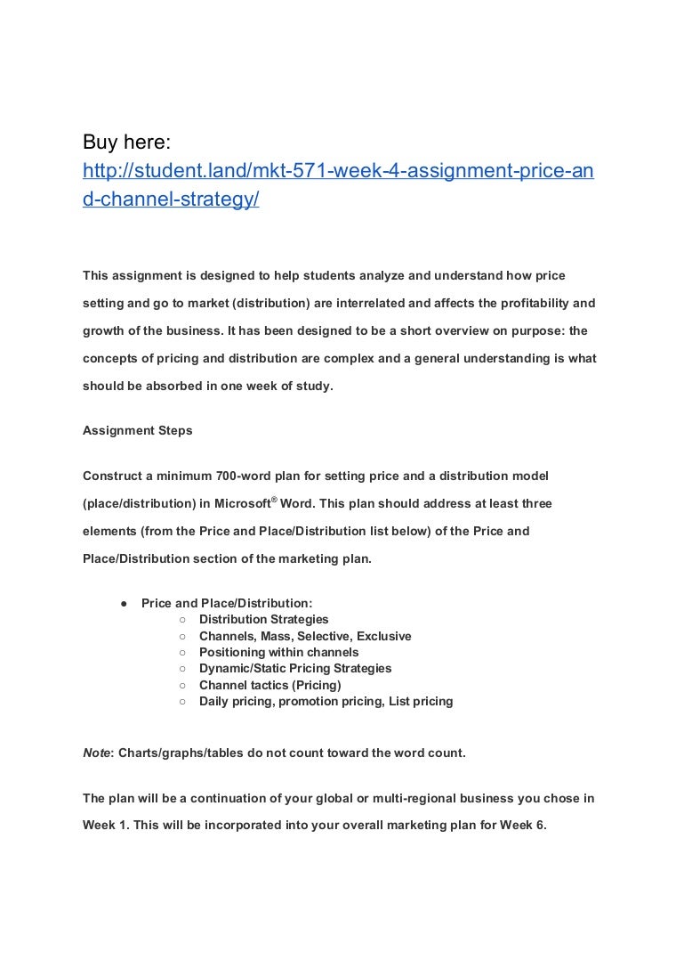 Mkt 571 Week 4 Assignment Price And Channel Strategy