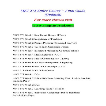 Mkt 578 Believe Possibilities / snaptutorial.com