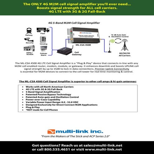 ML-CSA 4500 Cell Signal Booster Data Sheet