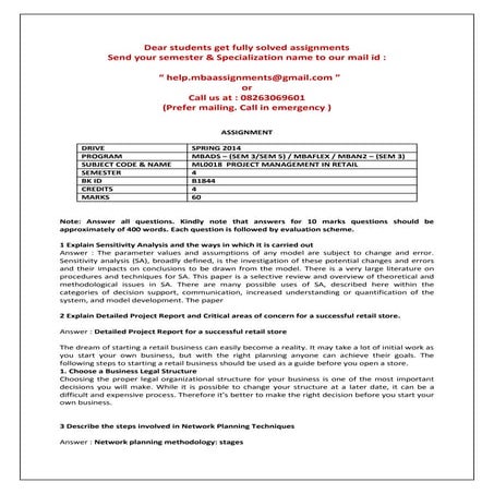 ML0018  project management in retail