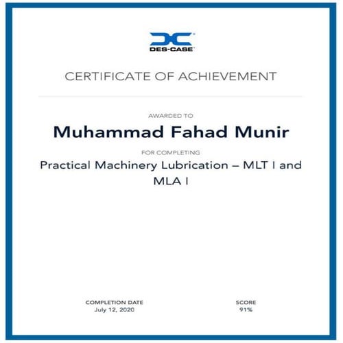 MACHINERY LUBRICATION ANALYST - MLA 1 | PDF