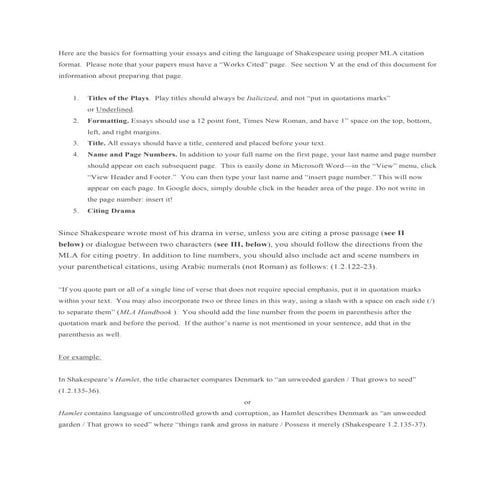 Mla 8th formatting shakespeare