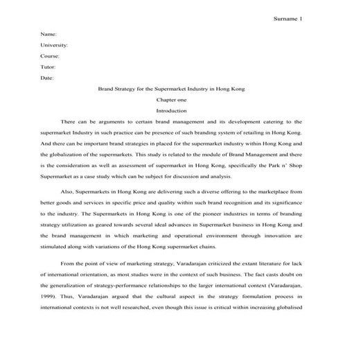 Mla dissertation brand strategy for the supermarket industry in hong kong