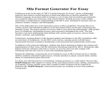 Mla Format Generator For Essay