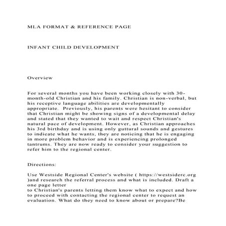 MLA FORMAT &amp; REFERENCE PAGE INFANT CHILD DEVELOPMENT.docx