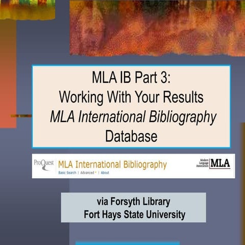 MLA International Bibliography: Working with Results
