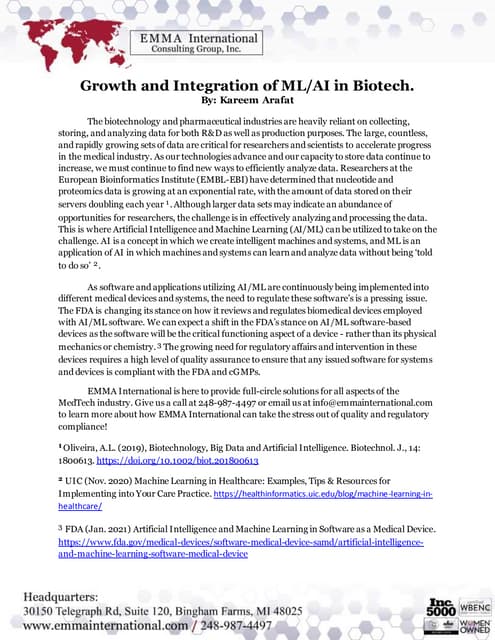 Growth and Integration of ML/AI in Biotech