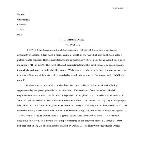 Mla style research paper   hiv aids in africa