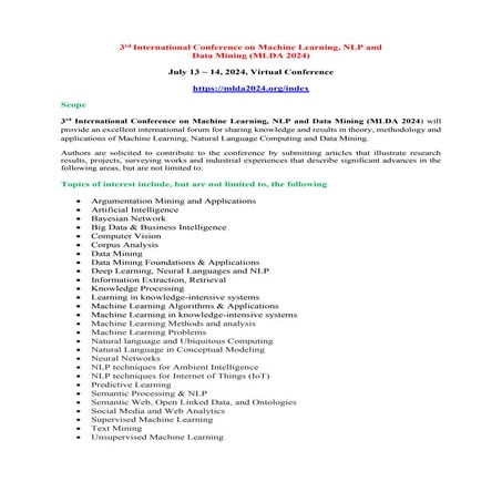 3rd International Conference on Machine Learning, NLP and Data Mining ...