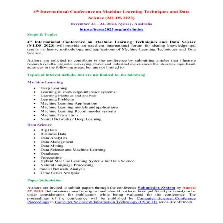 6th International Conference on Machine Learning Techniques and Data ...