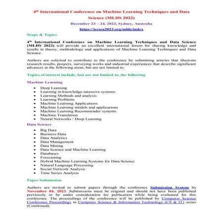 6th International Conference on Machine Learning Techniques and Data ...