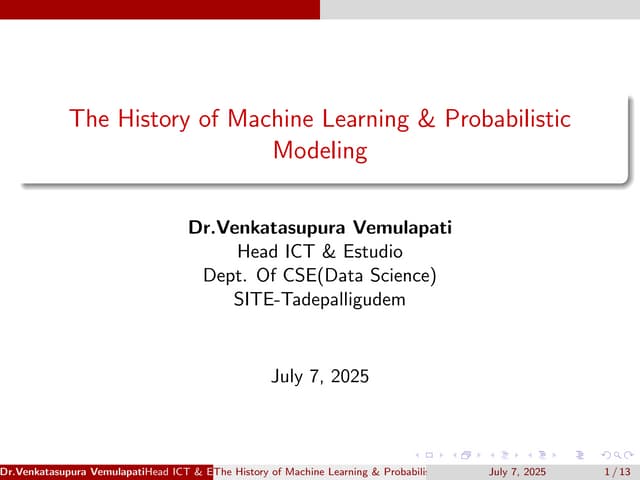 Machine Learning History & Prbabilistic modelling