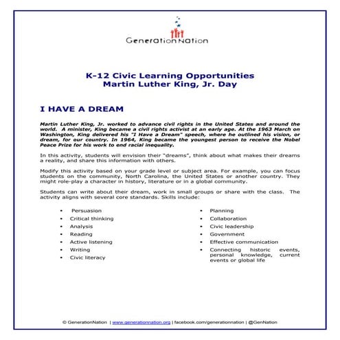 MLK - K-12 Learning opportunity