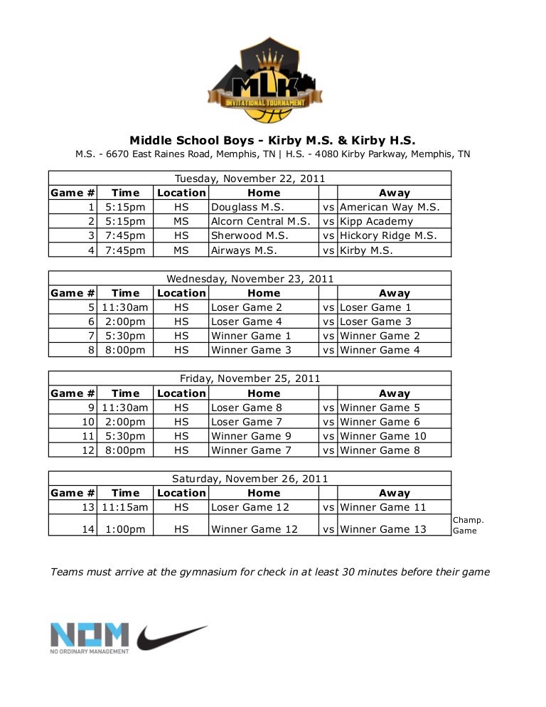 MLK Tournament Schedule