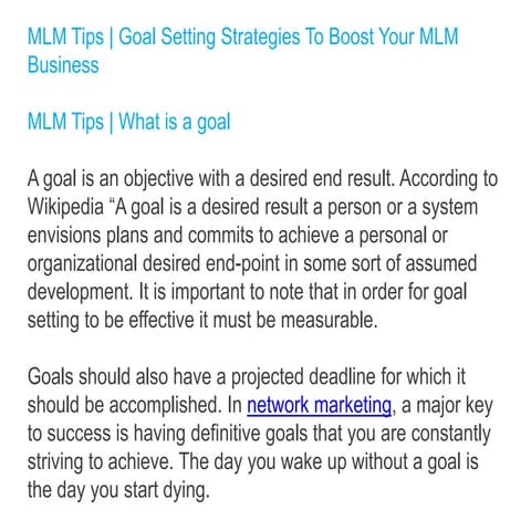 Mlm Tips  | Goal Setting Strategies