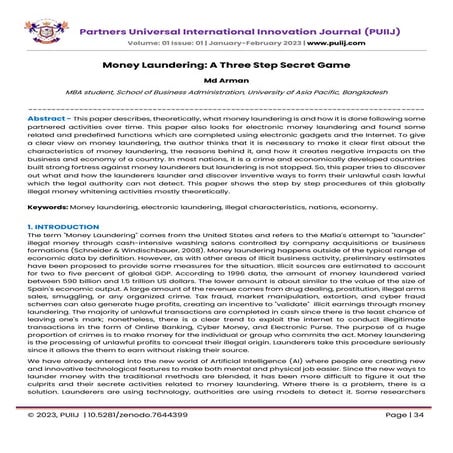 Money Laundering: A Three Step Secret Game