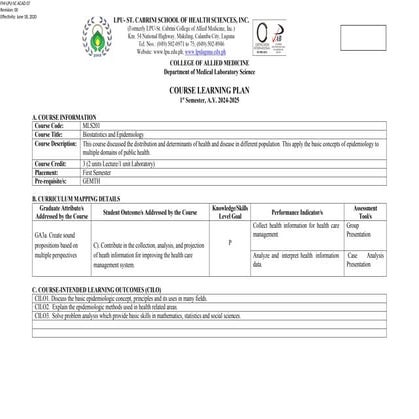 MLS 201_Epidemiology and Biostatistics Laboratory.docx
