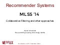 Recommender Systems (Machine Learning Summer School 2014 @ CMU)