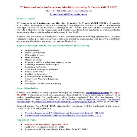 6th International Conference on Machine Learning & Trends (MLT 2025)