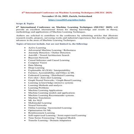 CALL FOR PAPERS-6th International Conference on Machine Learning Techniques (...