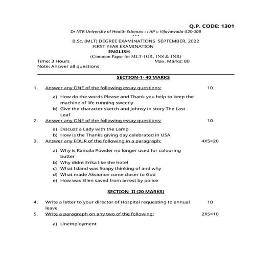 MLT First year perivious question papers