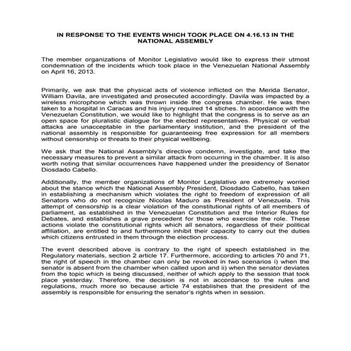 Venezuela NGO response to assault in the National Assembly