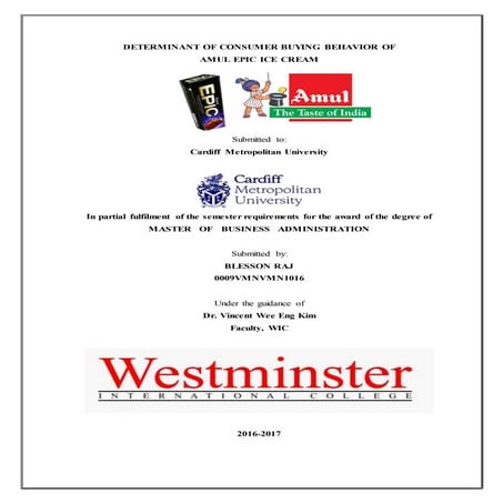 Determinants of Consumer Buying Behavior- A Study on Amul Epic