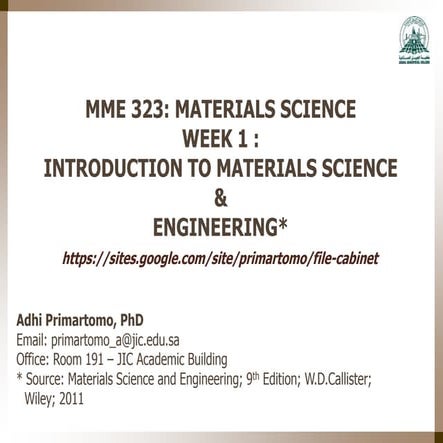 Mme 323 materials science   week 1 - intro to materials science & engineering