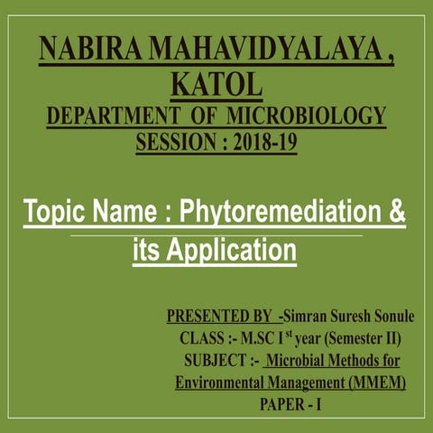 Phytoremediation and its mechanism - simran sonule