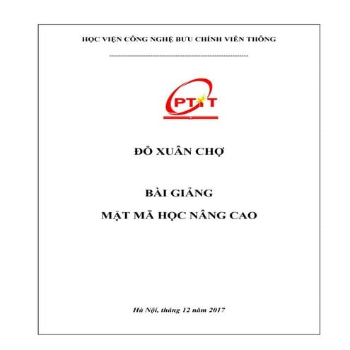 Bài giảng mật mã học cơ sở PTIT