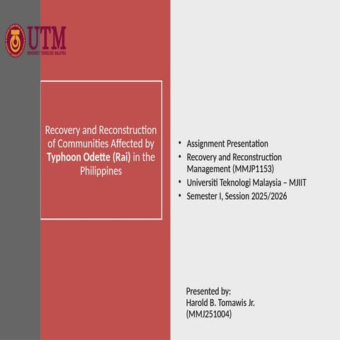 Recovery And Reconstruction Management for Assignment | PPTX