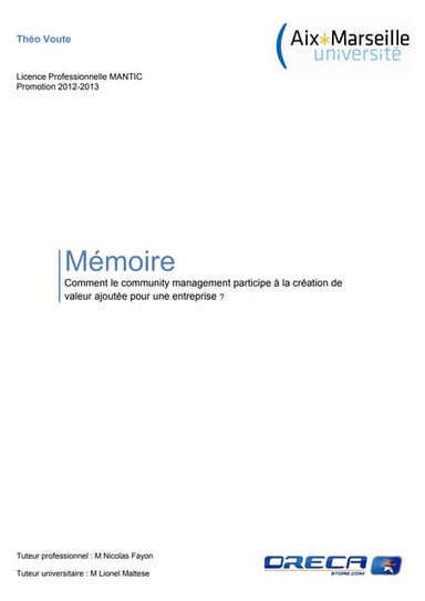 Community Management & Valeur ajoutée - Mémoire 