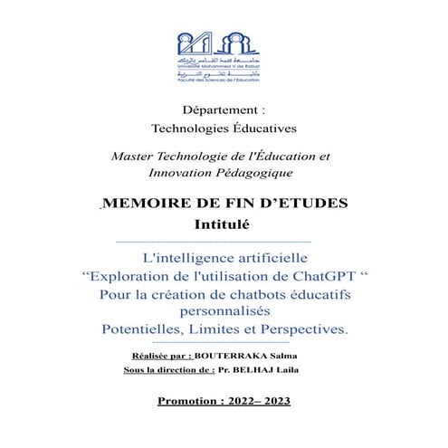 L'intelligence artificielle  “Exploration de l'utilisation de ChatGPT “ Pour ...