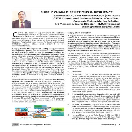 Supply Chain Disruptions Resilience By Sn Panigrahi Pdf