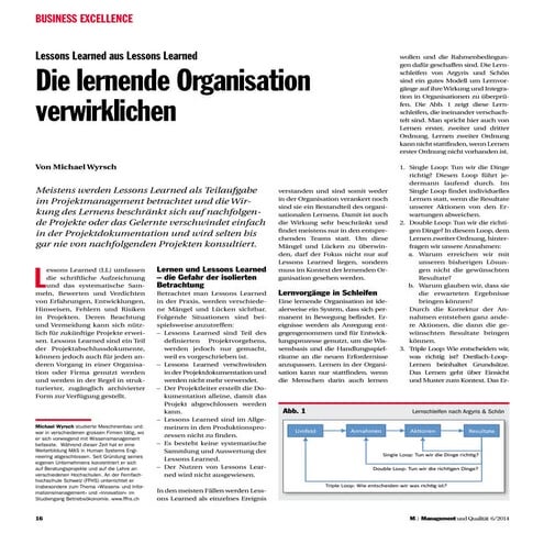 Lessons Learned aus Lessons Learned: Die lernende Organisation verwirklichen