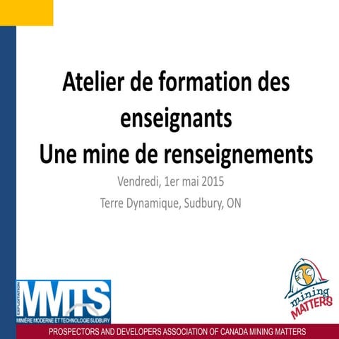 L'atelier de formation des enseignants - Exploitation Minière Moderne et Tech...