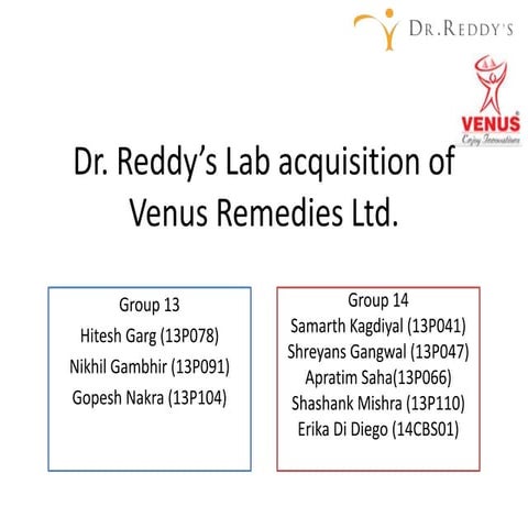 Dr. Reddy’s Lab acquisition of Venus Remedies Ltd.