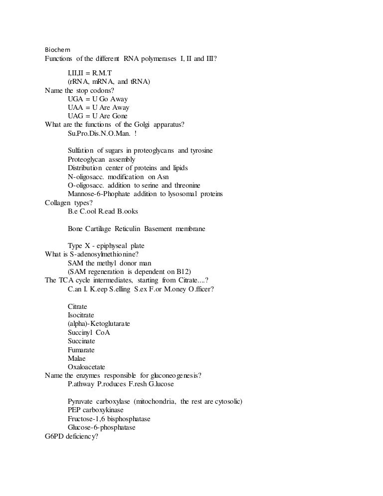 Mnemonics Biochemistry