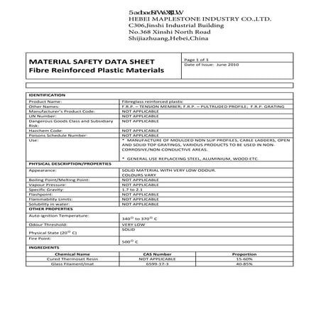 Frp pultruded profiles msds | PDF